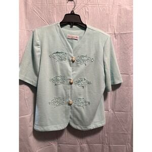 VTG Pablo Collection Mint‎ Short Sleeve Button Down Dress Jacket Lace Detail USA